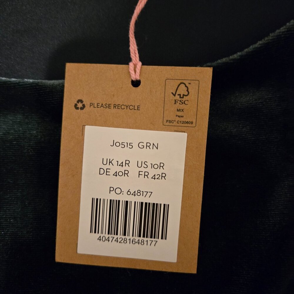 NWT Boden Abigail Velvet Long Sleeved Dress Dark Green 10 - Picture 2 of 6